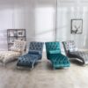 Velvet Chaise Lounge Indoor, Button Tufted Upholstered Chaise Lounge Chair With Pillow - Silver - Image 2