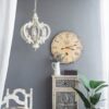 French Country Wood Chandelier, 6 Light Farmhouse Pendant Light Fixture With Adjustable Chain For Kitchen Foyer Hallway Entryway, Bulb Not Included - Beige - Image 6