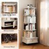 5 Tier Rotating Bookshelf With Wheels And Drawer, 360° Spinning Design, Space Saving Storage, For Home And Office - White - Image 8