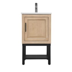 Modern Freestanding Bathroom Vanity With Ceramic Sink, Hot And Cold Faucet, 1 Door Cabinet & Open Iron Shelf, Magnesium Oxide And Iron Frame - Natural