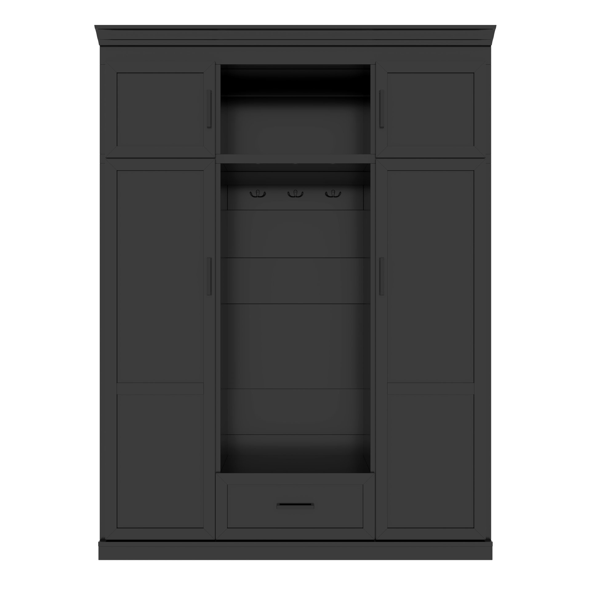 Hall Tree With Bench And 3 Hooks, Modern Entryway Storage Organizer Cabinet With 4 Doors, 1 Drawer And Adjustable Shelves For Hallway, Entryway, Living Room - Black - Image 10