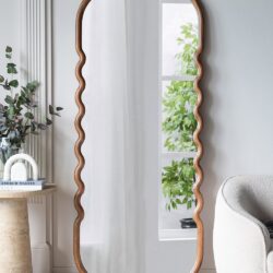 Oversized Wooden Floor Mirror With Unique Frame - Brown