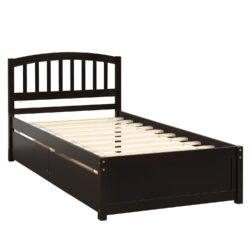 Twin Platform Storage Bed Frame With Two Drawers And Headboard - Espresso