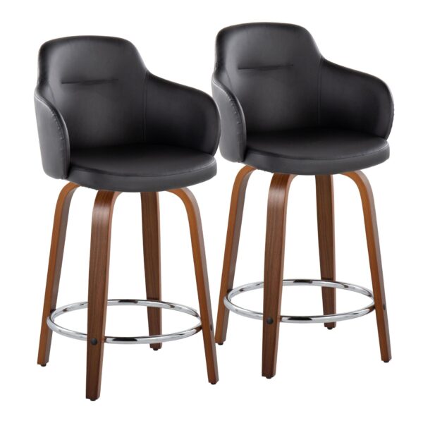 Boyne - Contemporary Fixed Height Counter Stool With Swivel With Round Footrest (Set of 2) - Walnut / Black