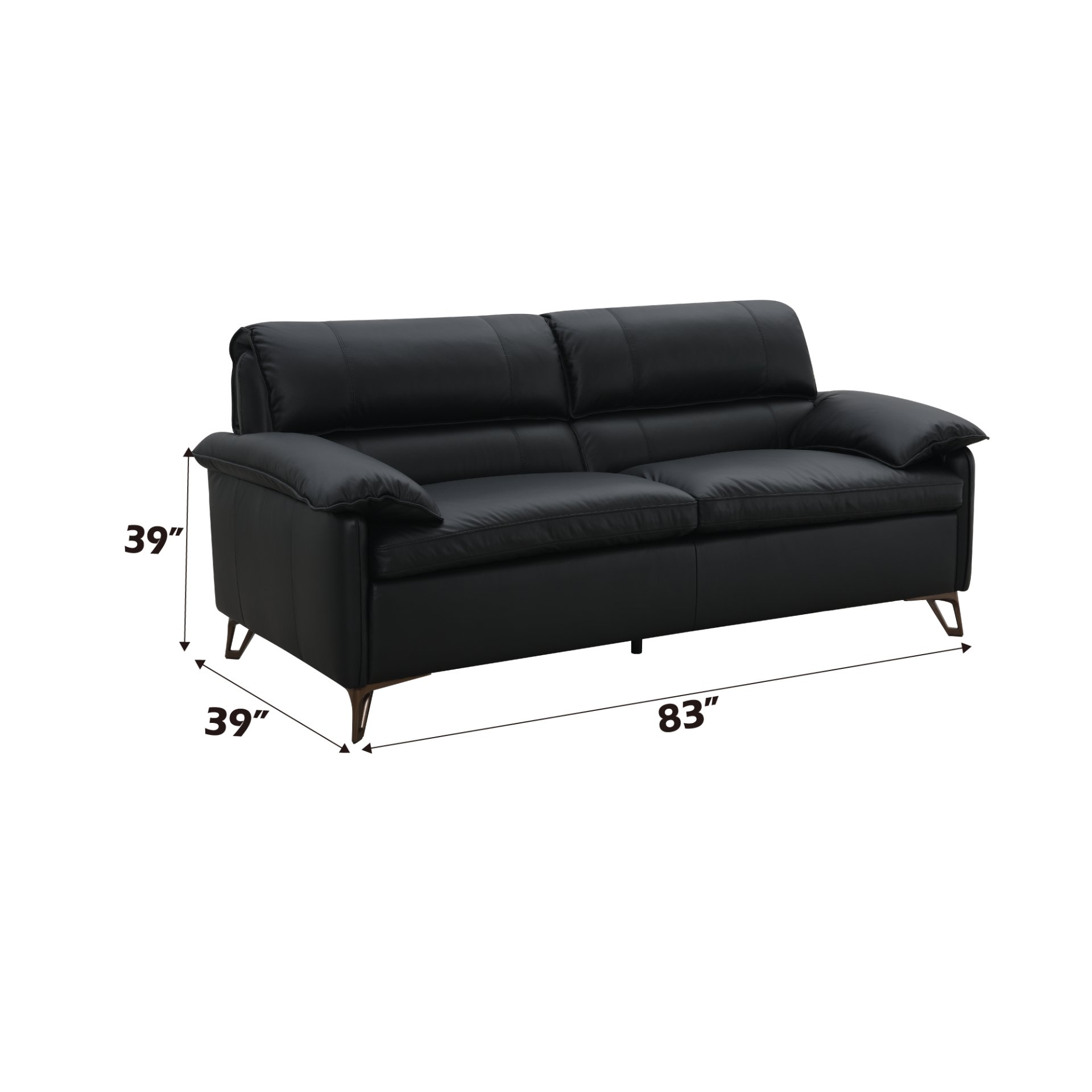 Eilene - Top Grain Leather Loveseat - Black - Image 2