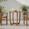 Outdoor Circular Wood Bistro Table With Curved Legs And Slat Panel Table Top - Teak - Image 2