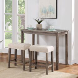 Lux - 3 Piece Counter Height Pub Table With Tufted Linen Stools (Set of 3) - Brown And Creamy White