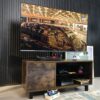 Rustic Brown TV Console With Push-To-Open Storage Cabinet For TV, Wood & Glass TV Stand For Living Room Bedroom - Rustic Brown - Image 2