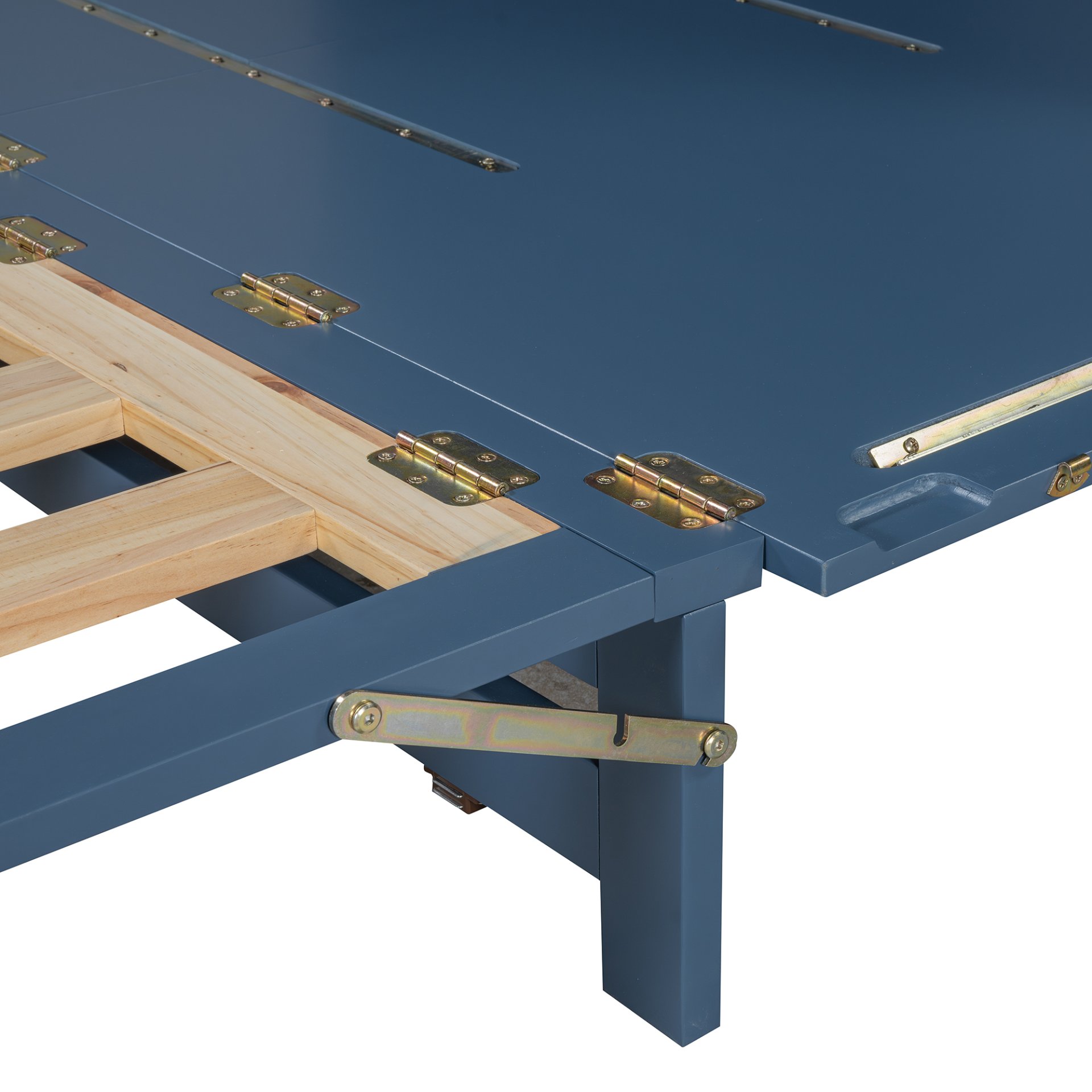 Queen Size Murphy Bed With Iron Legs, Modern Design - Blue - Image 18