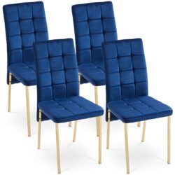 Velvet High Back Nordic Dining Chair Modern Chair With Golden Color Legs, (Set of 4) - Dark Blue