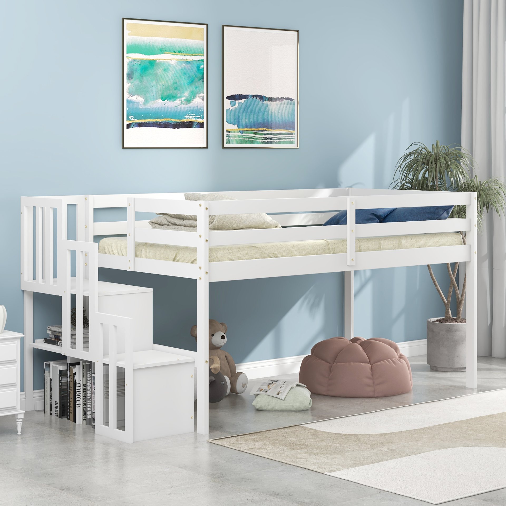 Loft Bed With Staircase - White - Image 4