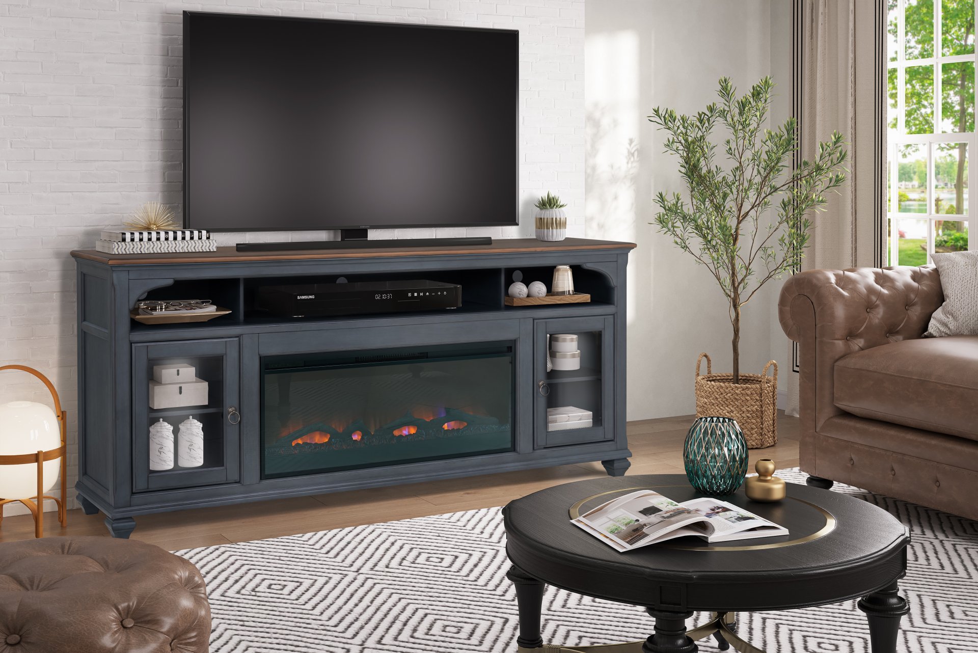 Americana - 86 In Fireplace TV Stand For TVs Up To 95" - Blue - Image 2