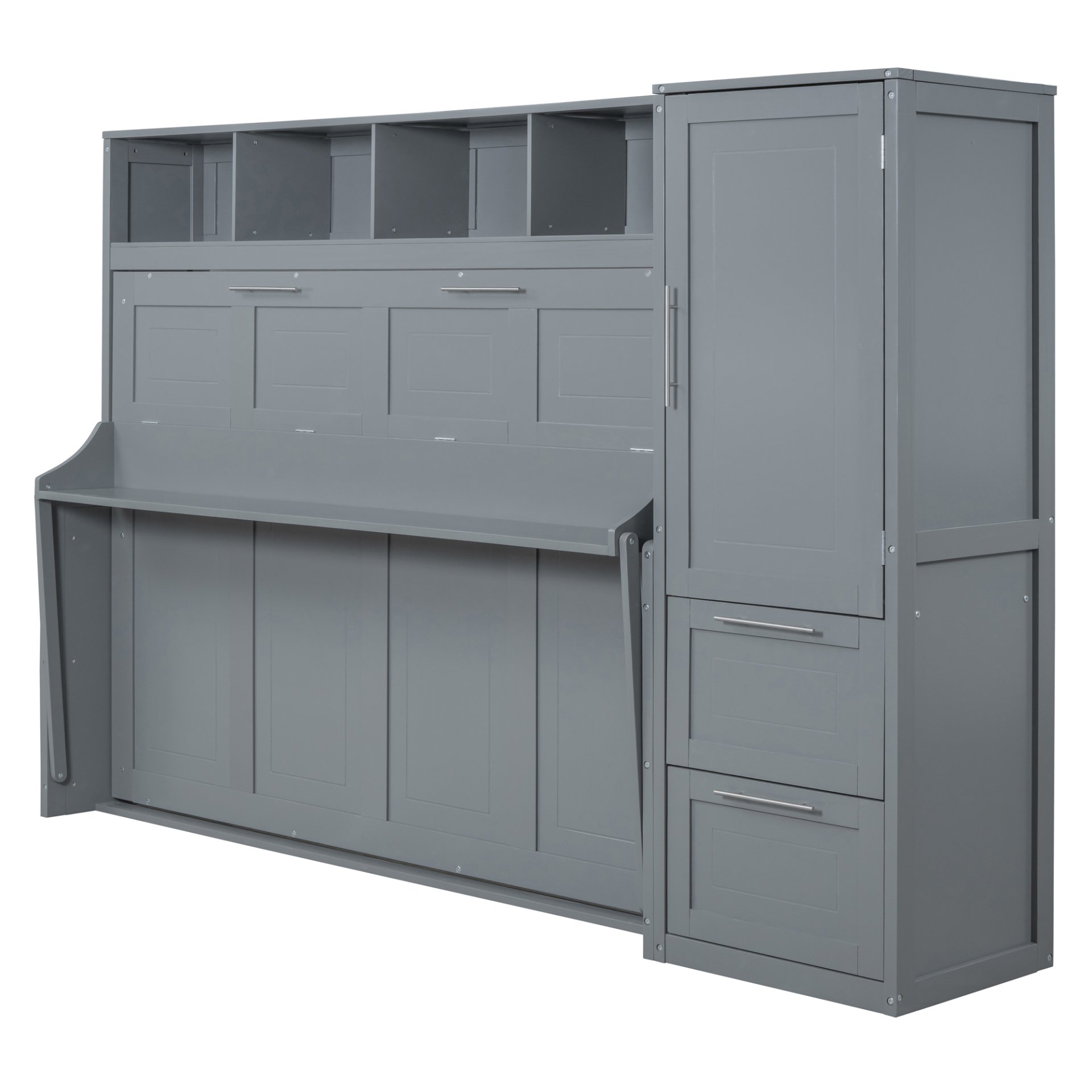 Queen Size Murphy Wall Bed With Closet And Drawers - Gray - Image 5