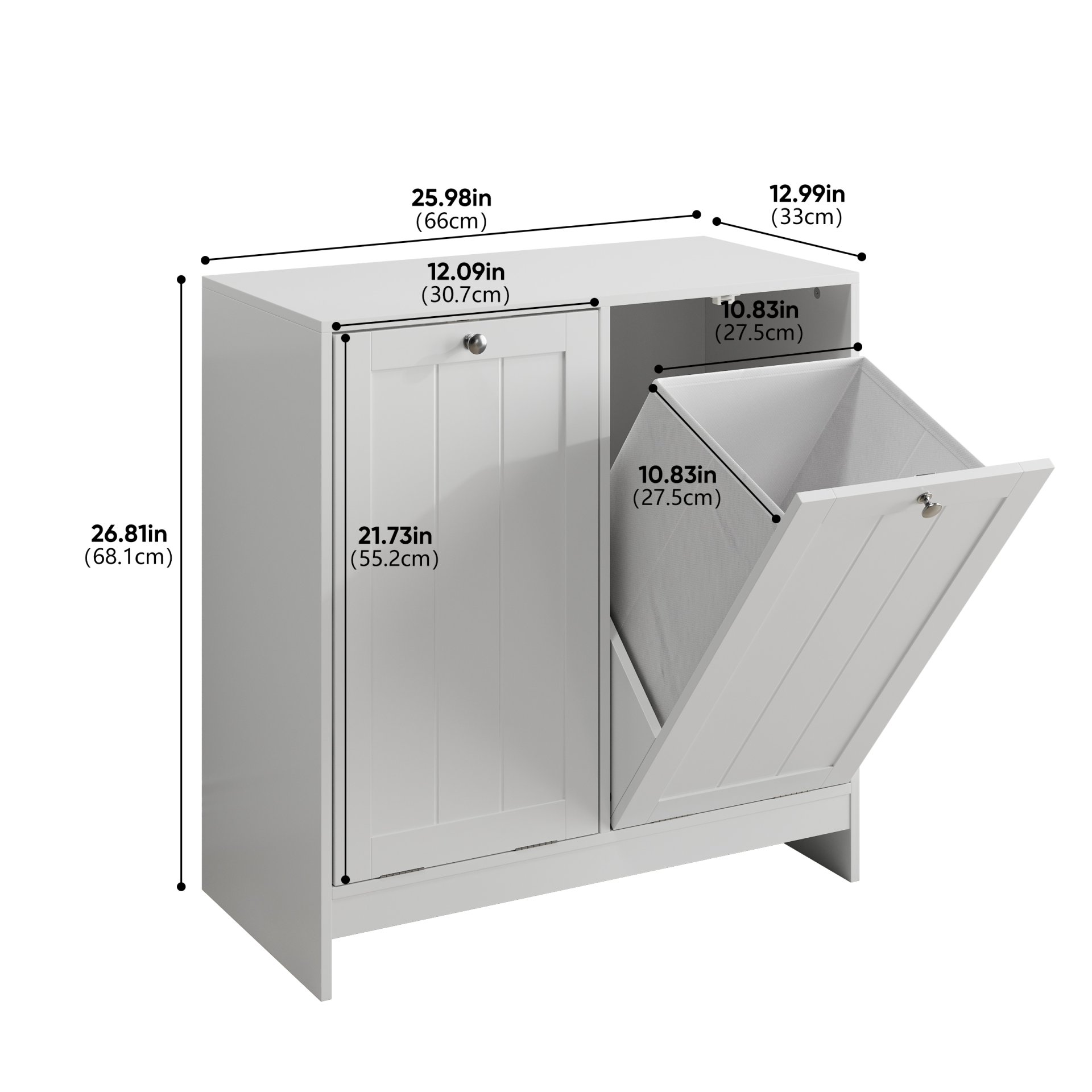 Tilted Laundry Hamper With Removable Basket, Hidden Laundry Hamper, Bathroom Storage Cabinet, Free Standing Organizer - White - Image 3