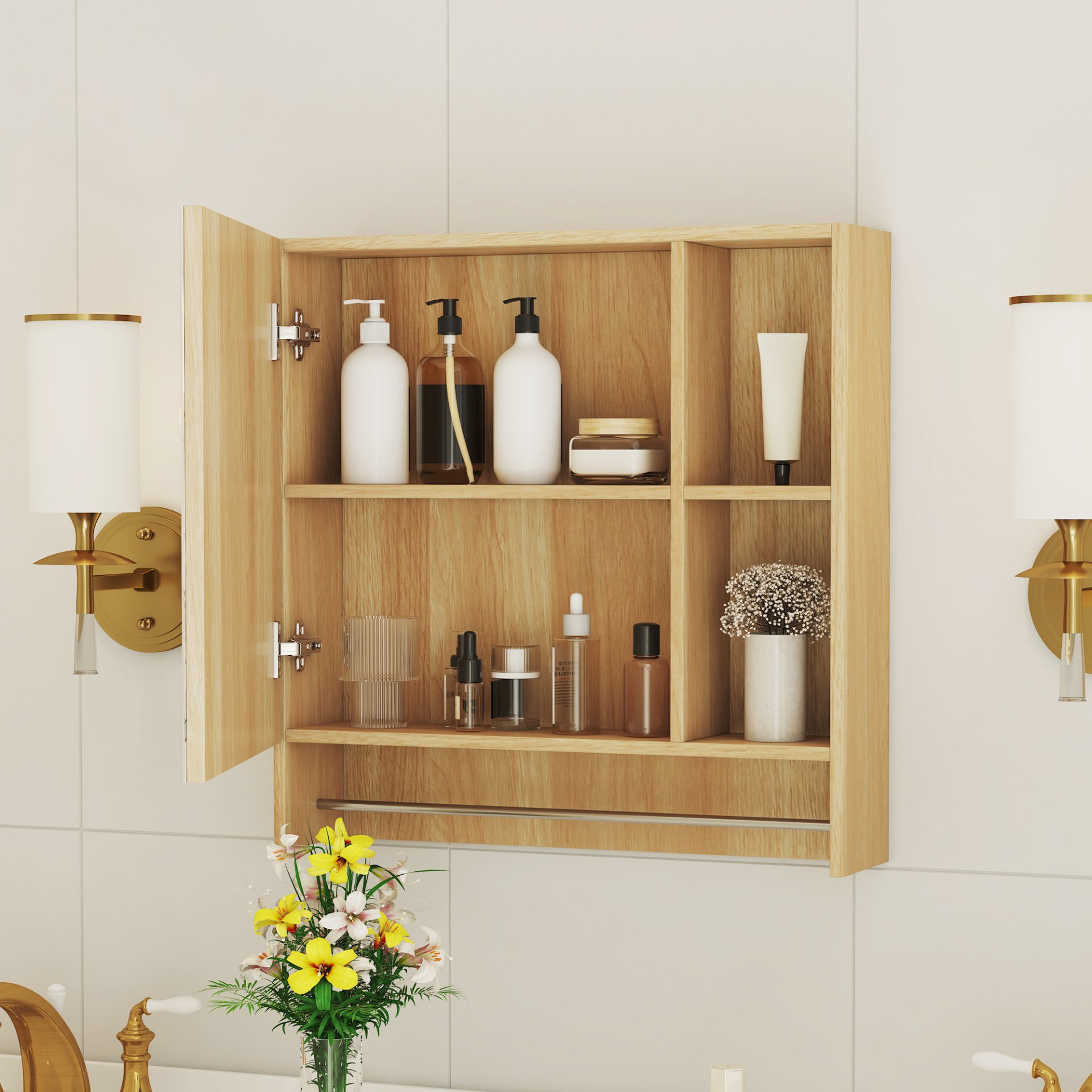 Bathroom Mirror Cabinet Wall Mounted, Medicine Cabinet, Over The Toilet Storage Cabinet With Shelves And Towel Rack - Burly Wood - Image 8
