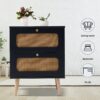 2 Drawer Rattan Nightstand For Bedroom And Living Room, End Table, Side Table With 2 Hand Made Rattan Decorated Drawers - Black - Image 3