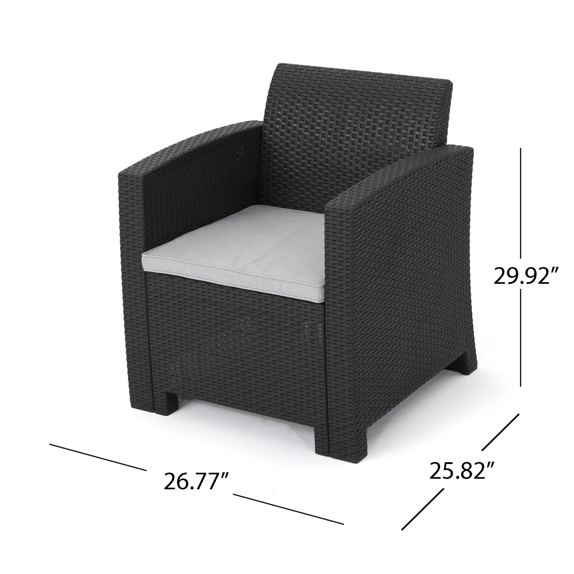 Zephyra - Outdoor 4 Piece Faux Wicker Rattan Chat Set With Water Resistant Cushions - Gray - Image 5