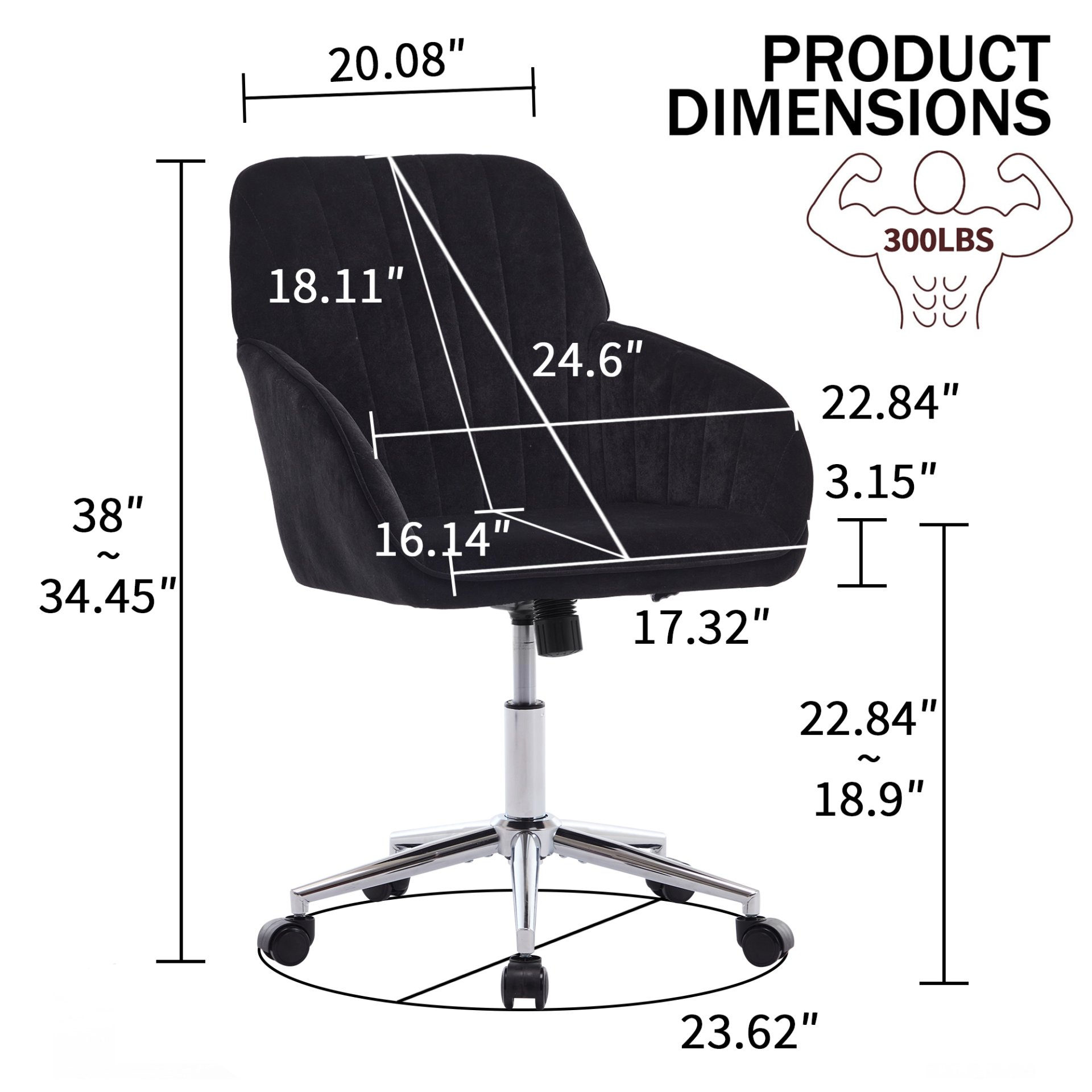 Adjustable Ergonomic Office Chair, Swivel Backrest Seat - Black - Image 3