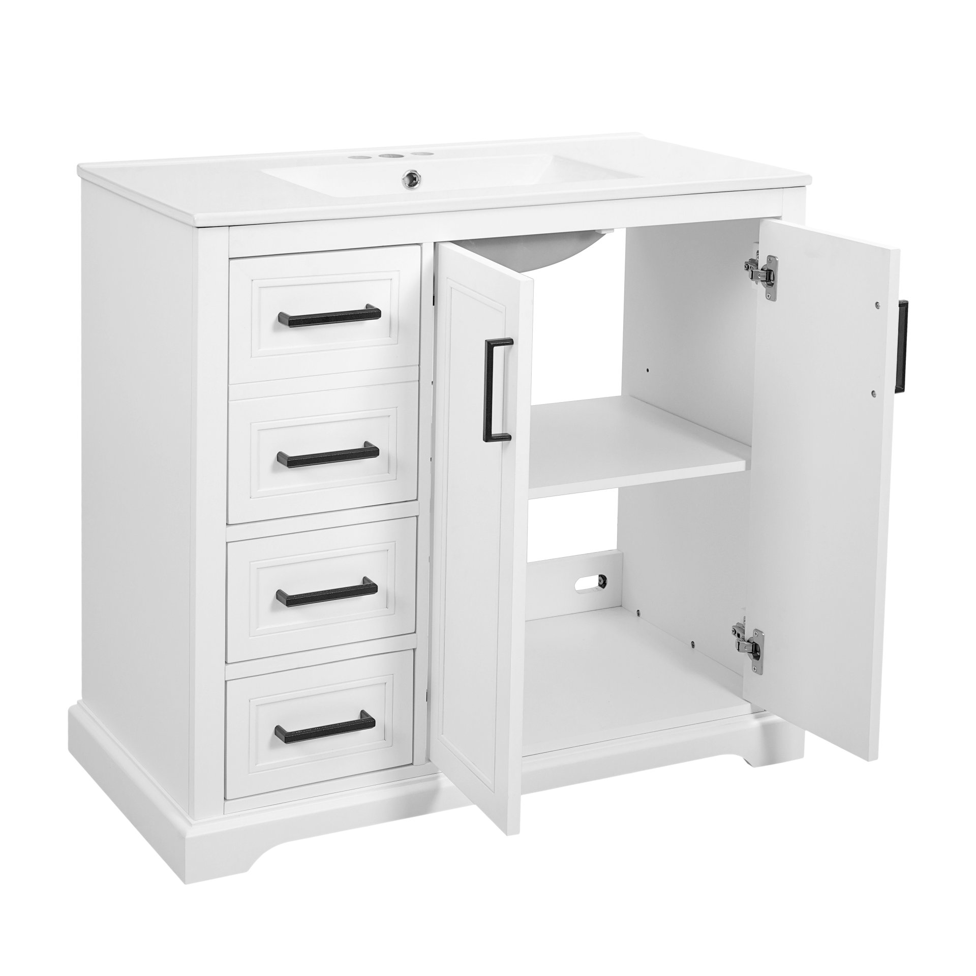 36" Bathroom Vanity With Sink, Soft Close Doors, Adjustable Shelf & 3 Drawers - White - Image 13
