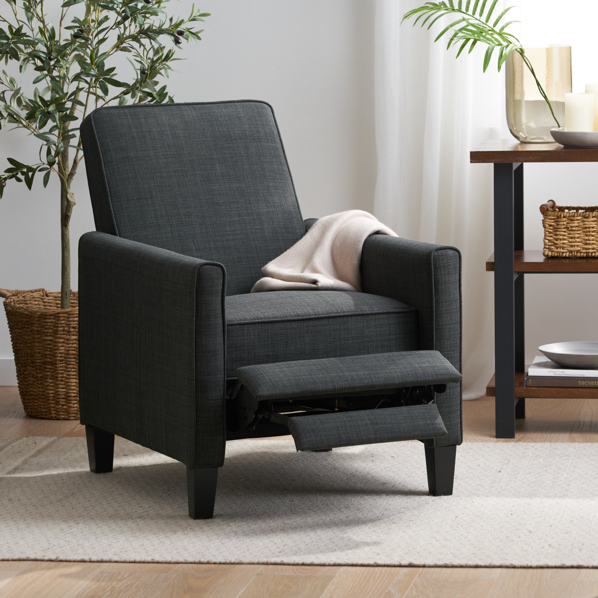 Linen Push Back Chair For Elegant Home - Dark Gray - Image 8
