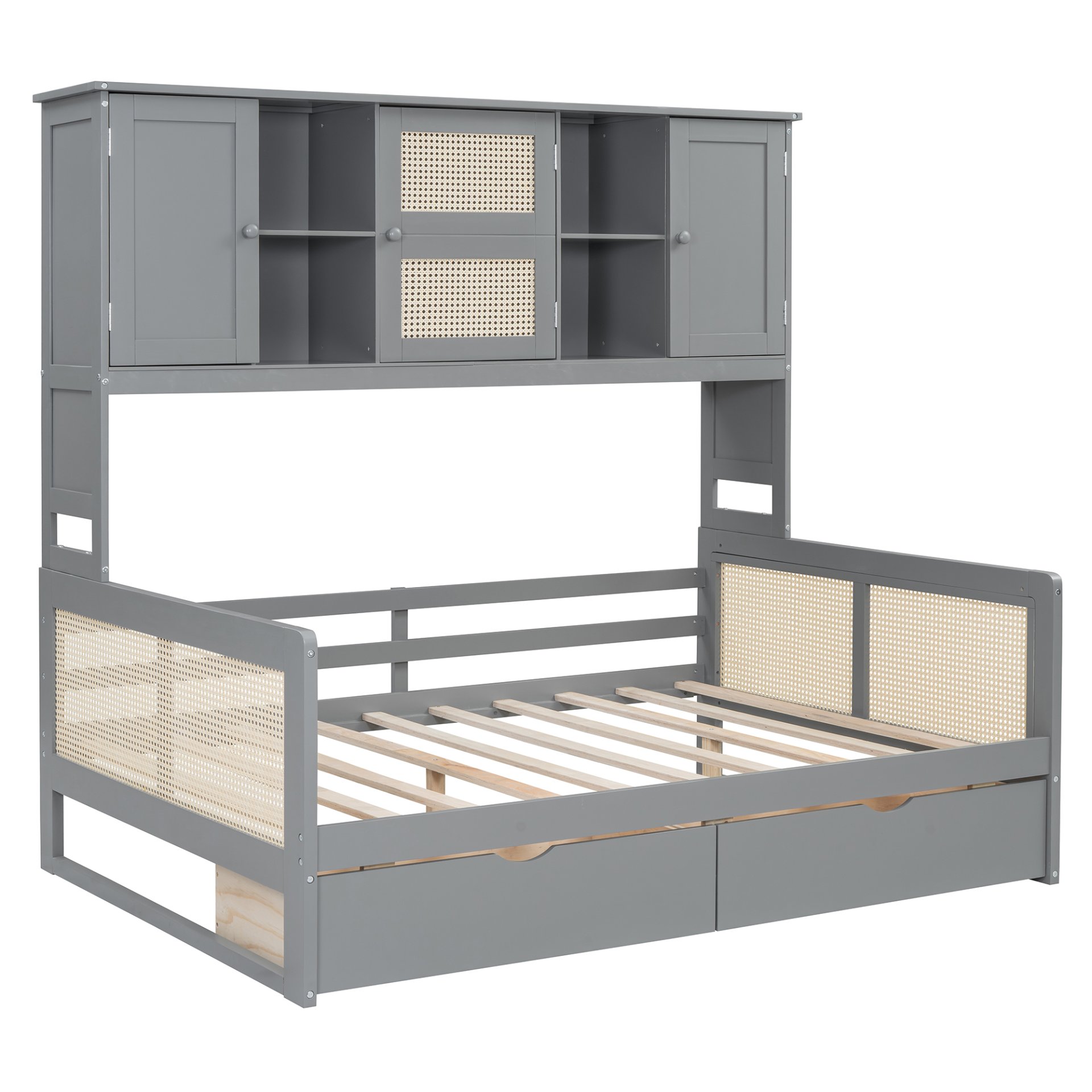 Full Size Wooden Daybed With 2 Drawers, And All In One Cabinet And Shelf - Gray - Image 5