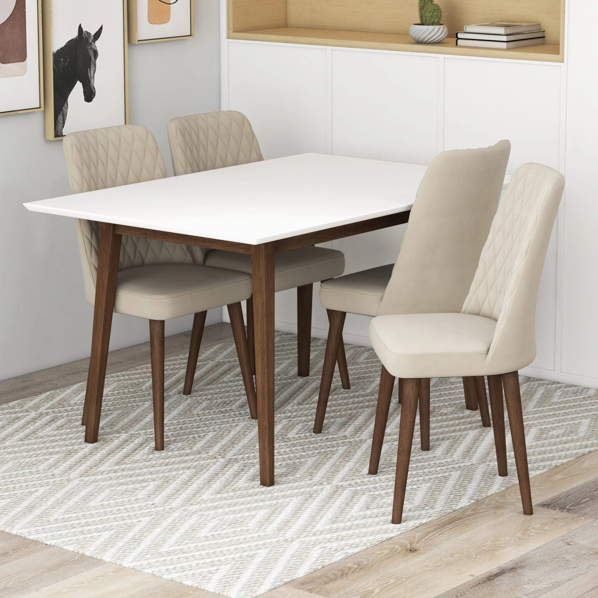 Mary - Modern Style Solid Wood Rectangular Dining Kitchen Table - White, Brown - Image 2