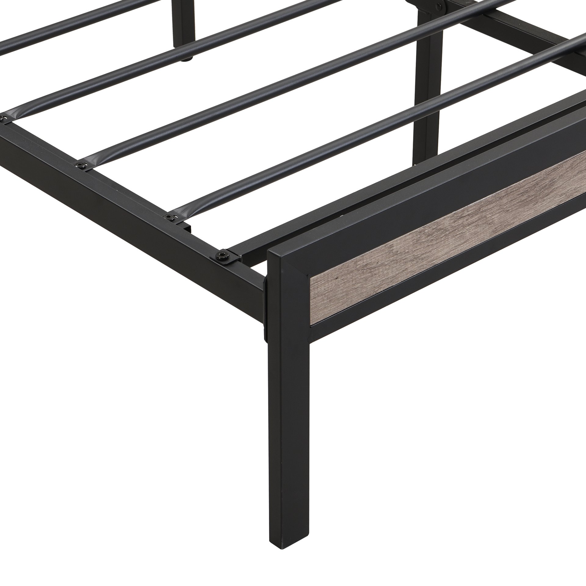 Modern Full Size Metal Platform Bed Frame With Upholstered Storage Headboard USB Ports And Footboard - Beige / Black - Image 11