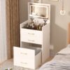 Compact 3 In 1 Vanity Desk With Open Top Mirror, Glass Desktop, 5 Height - White - Image 2