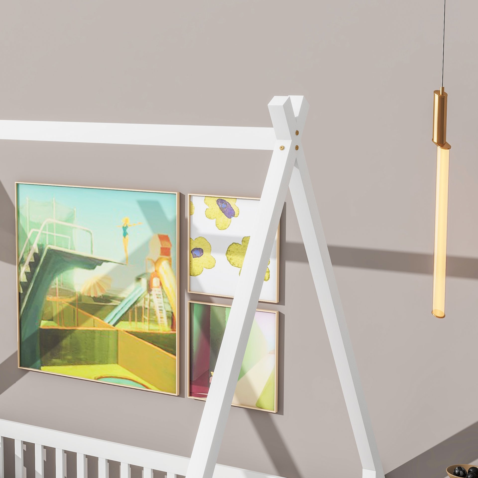 Full Tent-Shaped Floor Bed, With Guardrails, Slats, Door - White - Image 5