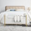 Elegant Upholstered Linen Storage Bench With Cylindrical Arms And Iron Legs - White - Image 6