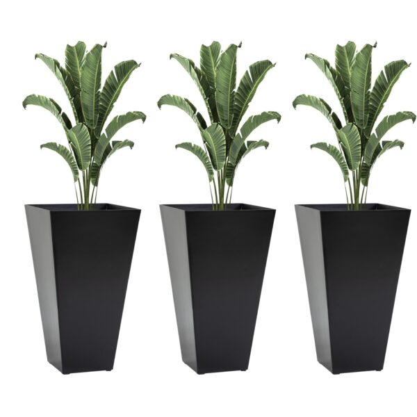 Outsunny - 28" Tall Planters With Drainage Hole (Set of 3), Outdoor Flower Pots, Indoor Planters For Porch Patio And Deck - Black