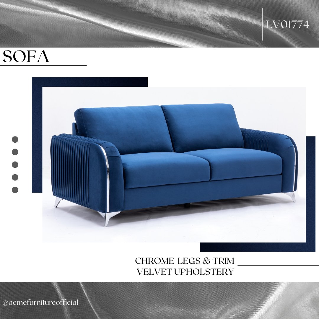 Wenona - Velvet 3 Pieces Living Room Set - Blue - Image 6