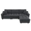 Modern Convertible Sectional L Shaped Reversible Couch Set With Free Pillows 4 Seat Suede Sleeper Sofa With Ottoman - Dark Gray - Image 2