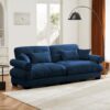 Modern Velvet 2 Seater Sofa & Bolstered Armrests And Pillows Large Size - Blue - Image 3