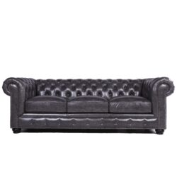 Traditional Tufted Leather Chesterfield Nailhead Sofa - Gray