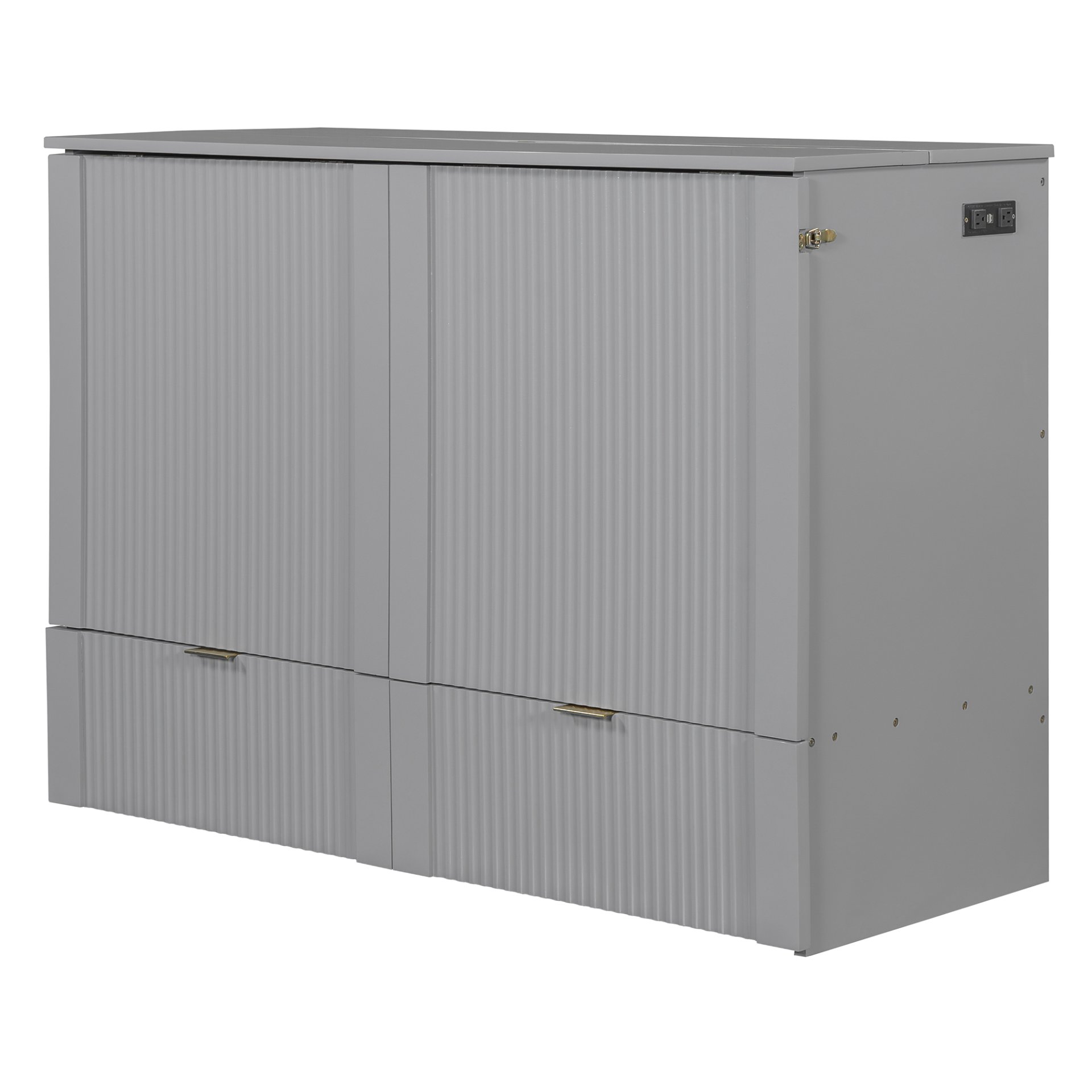 Full Size Murphy Bed With Drawer And A Set Of Sockets & USB Ports, Pulley Structure Design - Gray - Image 15