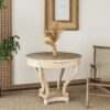 Curved Legs Farmhouse Style Small Size Round Dining Table End Table Side Table Coffee Table For Dinette, Kitchen, Dining Room Or Living Room - Natural Wood Grain Distressed - Image 4