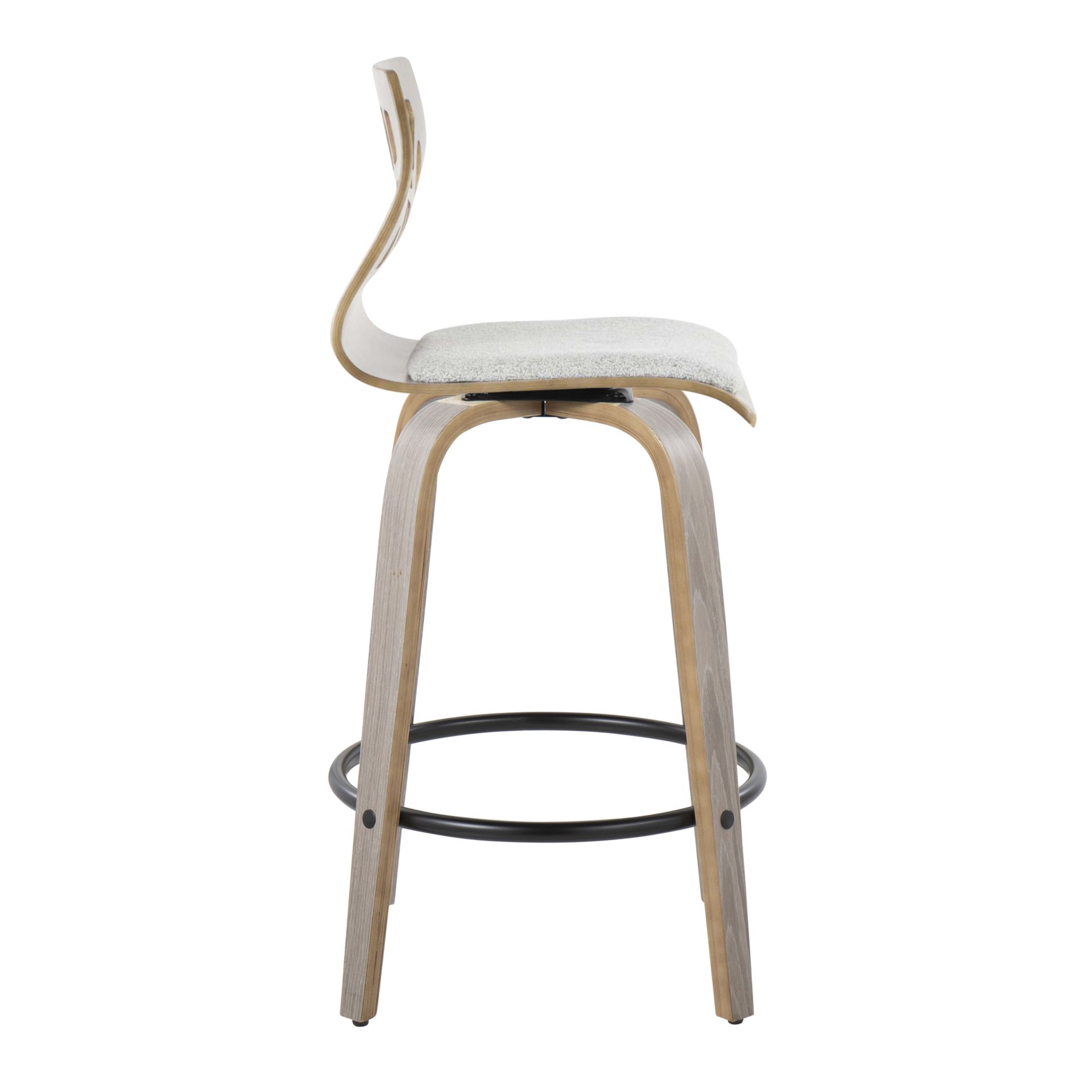 Folia - Contemporary Fixed Height Counter Stool With Swivel With Round Footrest (Set of 2) - Light Gray - Image 3