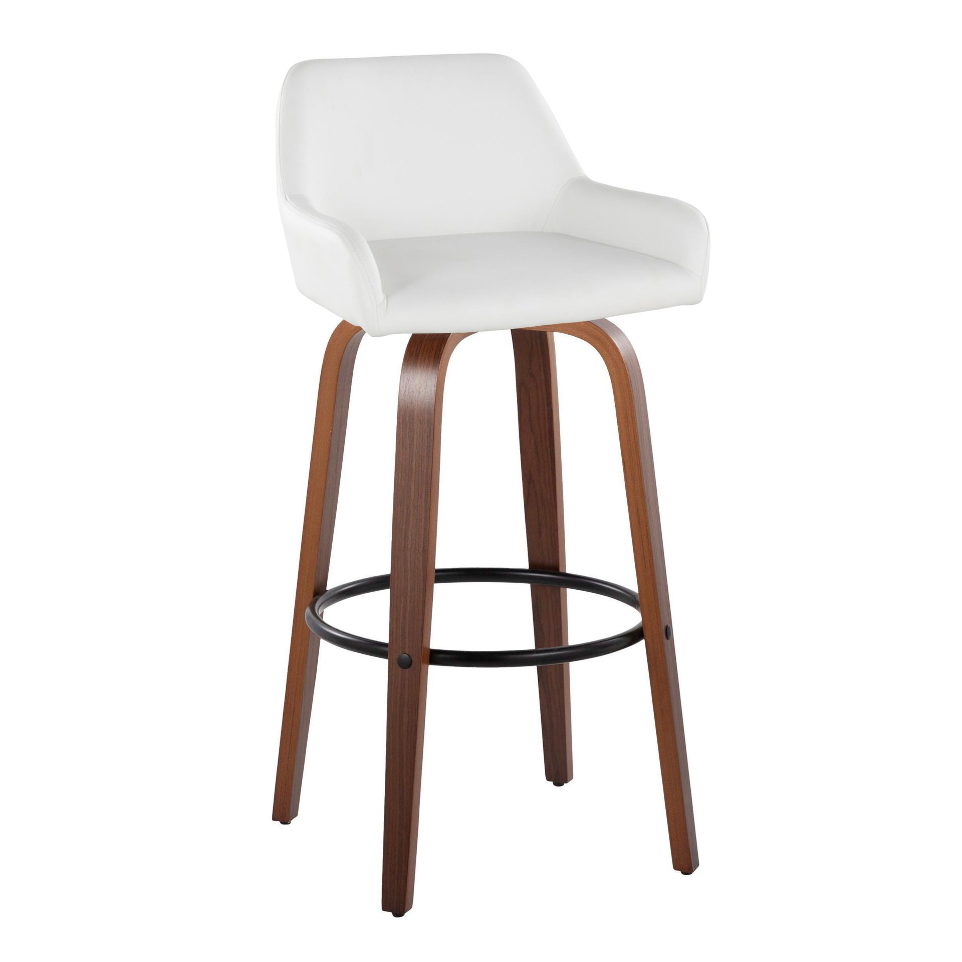 Daniella - Contemporary Fixed Height Barstool With Swivel And Round Footrest (Set of 2) - Walnut / White - Image 2