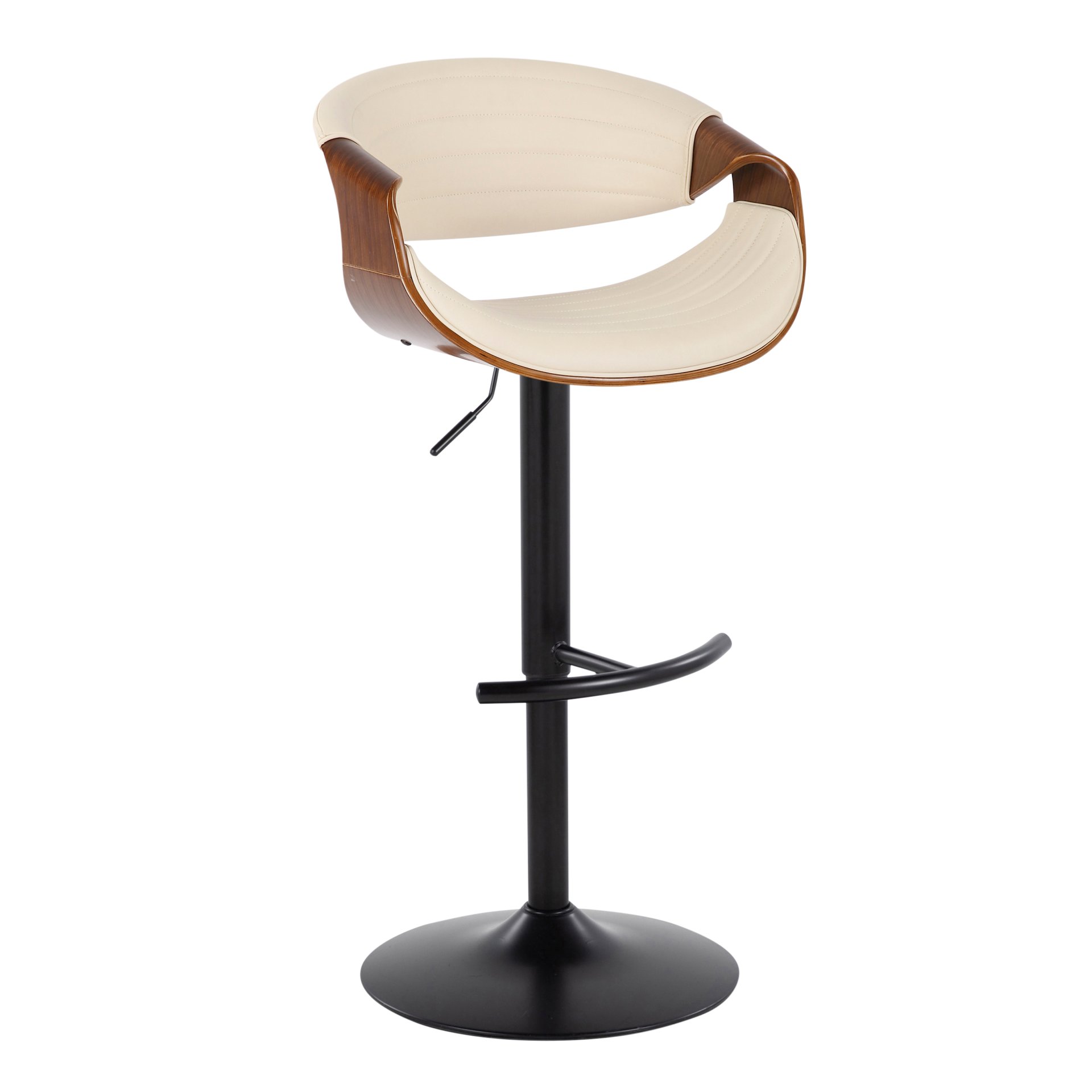 Symphony - Mid-Century Modern Adjustable Barstool With Swivel With Rounded T Footrest (Set of 2) - Black / Walnut / Cream - Image 2