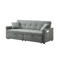 3 In 1 Convertible Sleeper Sofa Bed, Modern Fabric Loveseat Futon Sofa Couch Pullout Bed, Small Love Seat Lounge Sofa Reclining Backrest, Pillows, Pockets, Home Furniture For Living Room - Gray