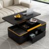 Lift Top Coffee Table With 4 Storage Stools, Multi Functional Adjustable Coffee Table For Living Room - Black - Image 3