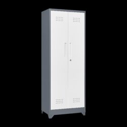 Metal Storage Cabinets, Cleaning Tool Cabinet With Locking Door, Tall Broom Tool Organizer And Storage, Large Storage Cabinet For Kitchen - Gray / White