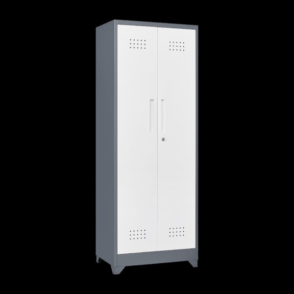 Metal Storage Cabinets, Cleaning Tool Cabinet With Locking Door, Tall Broom Tool Organizer And Storage, Large Storage Cabinet For Kitchen - Gray / White