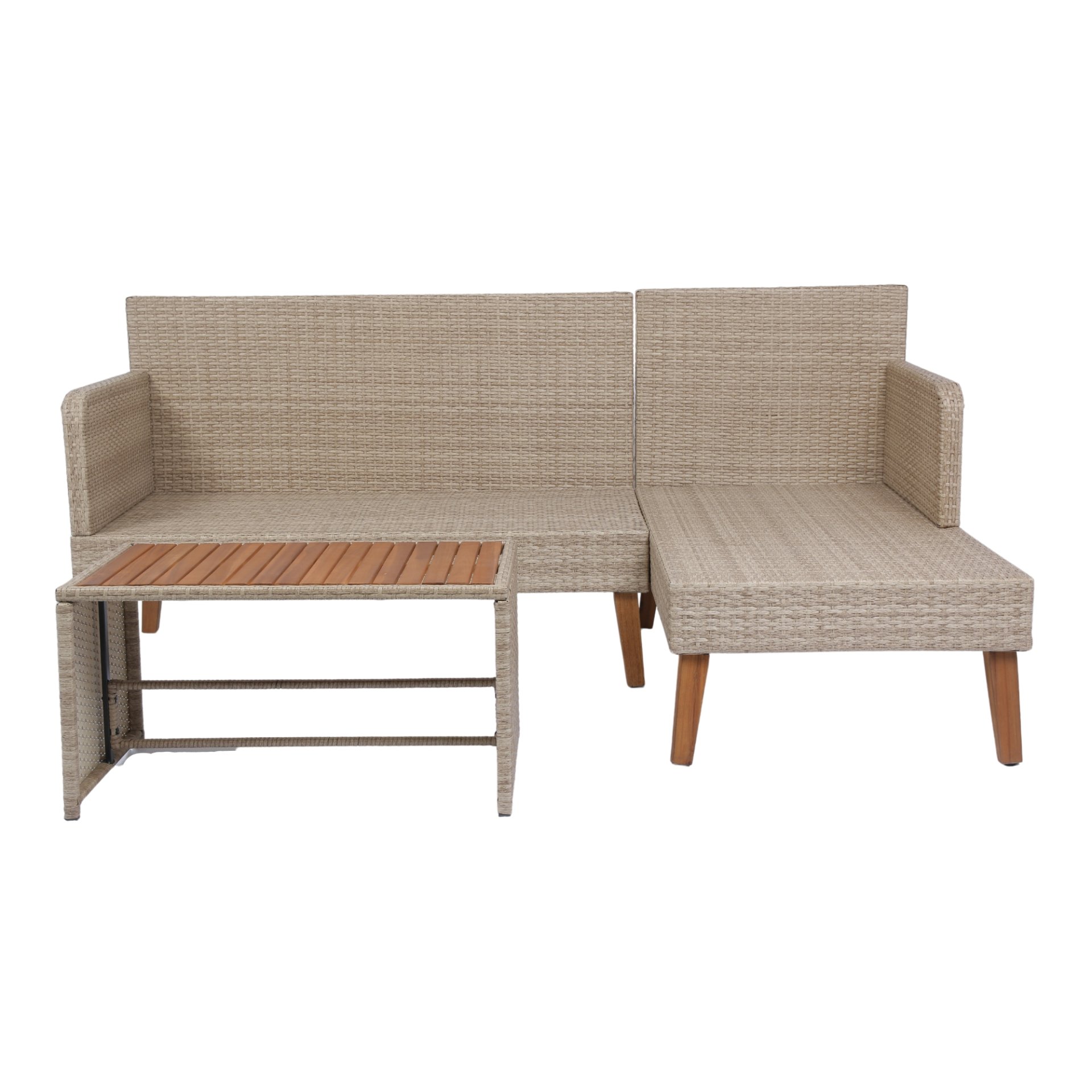 3 Piece Patio Sectional Wicker Rattan Outdoor Furniture Sofa Set Natural Wicker And Cushion - Yellow / Dark Gray - Image 20