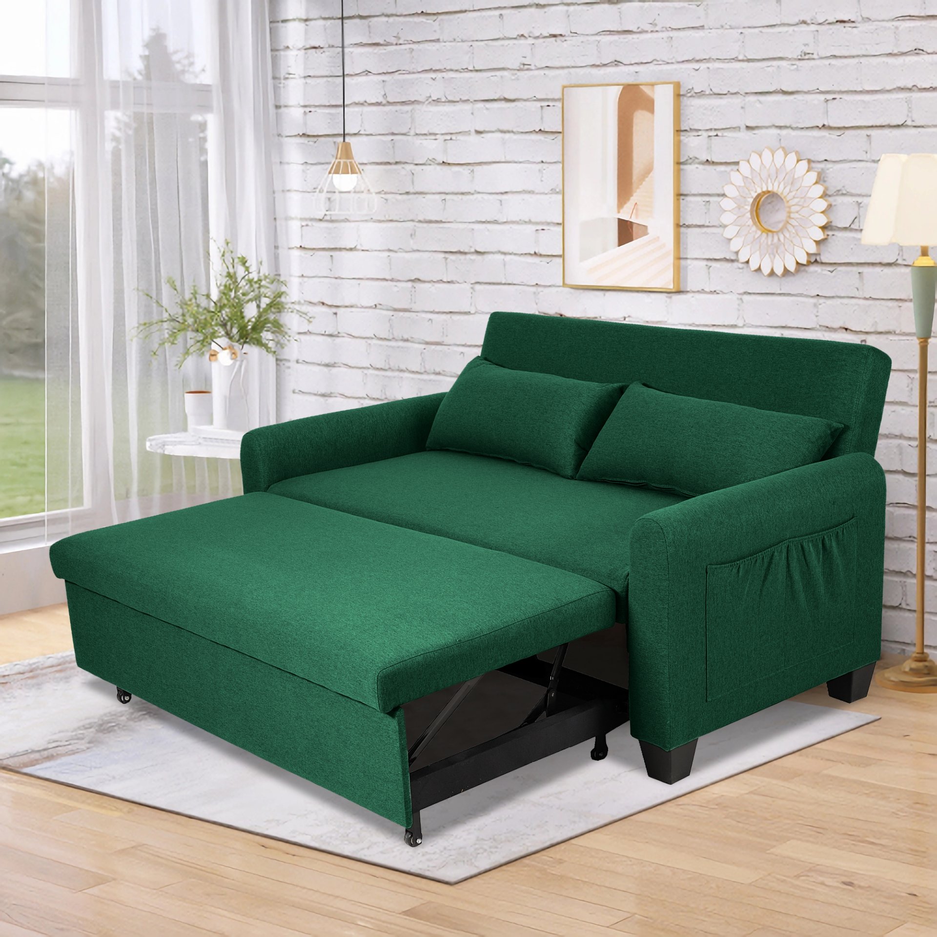 Balus - Extra Large 2 In 1 Sofa Bed With Storage Bag, Adjustable Backrest And Cushions - Green - Image 4
