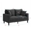 Modern Upholstered 57" High Resilience Loveseat Sofa, 2 Seater - Dark Gray - Image 3