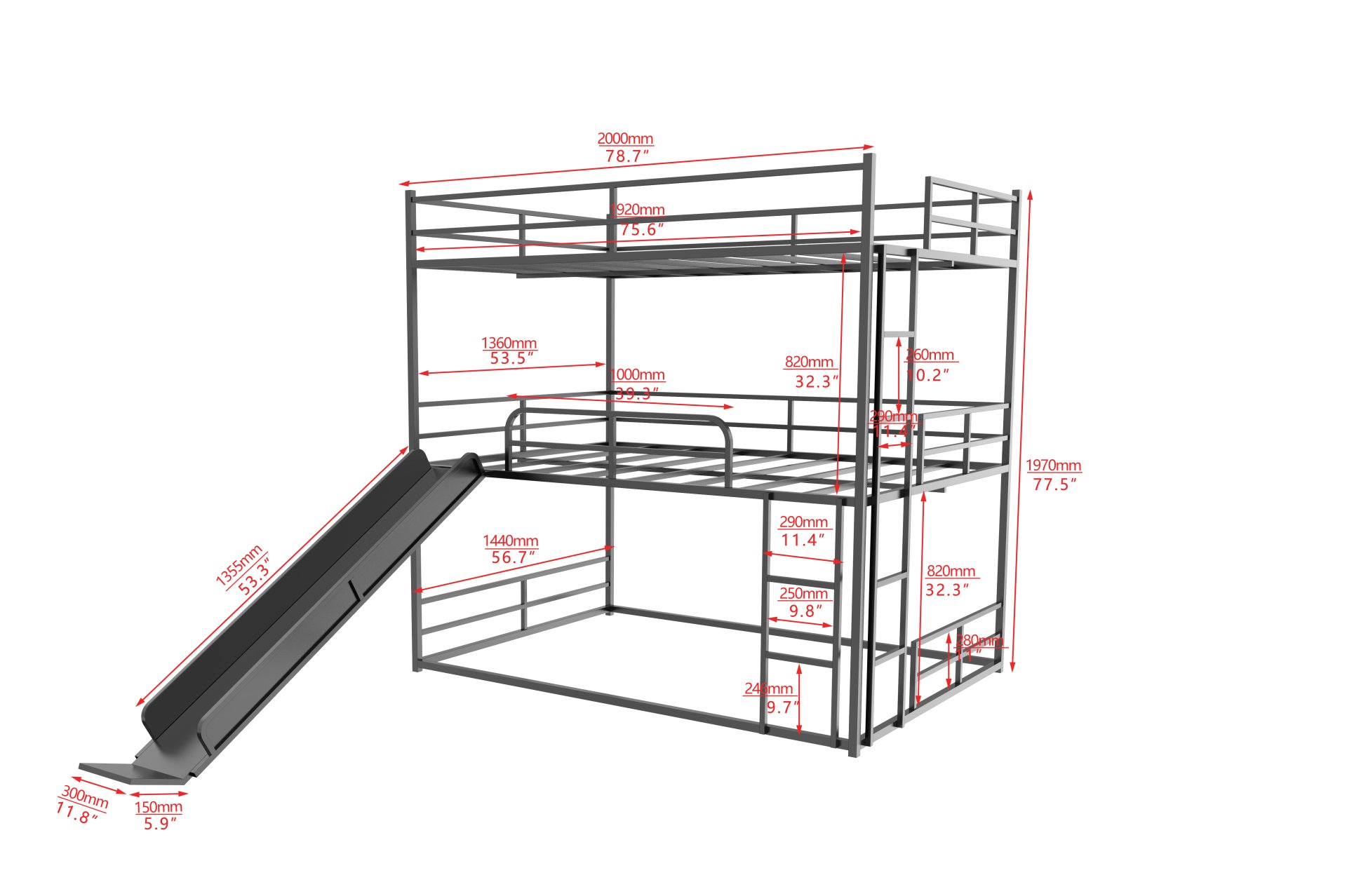 Twin Size House Loft Bed With Slide And Ladder - Black - Image 8