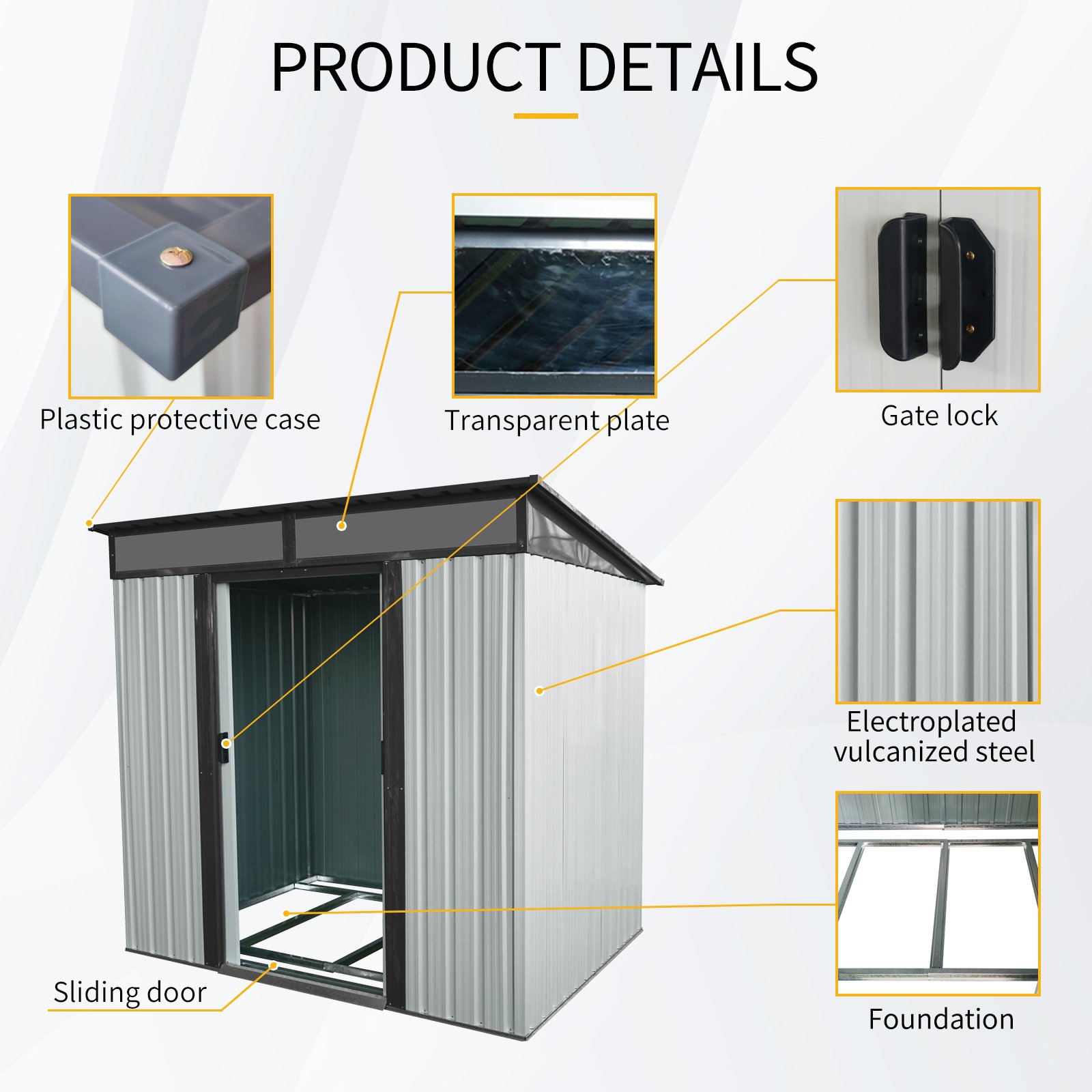 6Ft X 5Ft Outdoor Metal Storage Shed With Lockable Sliding Doors And Transparent Plate For Garden, Lawn - White / Black - Image 5