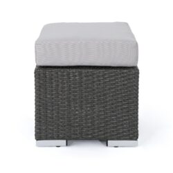 Santa Rosa - Outdoor Lounge Ottoman Rattan Waterproof Fabric - Gray / Silver
